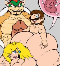 2boys1girl bent_over big_ass big_breasts big_butt big_penis big_penis_humiliation blonde_female blonde_hair bowser brown_hair bubble_butt canon_couple enormous_breasts happy_sex hyper_ass hyper_breasts impregnation large_breasts large_penis mario mario_(series) moustache muscular_male princess_peach red_hair romantic_couple sex yungcreateart