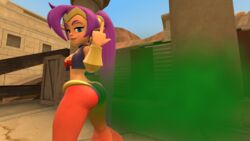 cheesy_sfm clothing commission fart fart_cloud fart_fetish farting farts female female_only middle_finger purple_hair shantae solo straight_hair