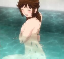 aic amagami bathing blush breasts brown_hair censored cleavage closed_eyes convenient_censoring covering covering_breasts cuttlefish female female high_resolution messy_hair nude onsen open_mouth partially_submerged sakurai_rihoko screen_capture semi_profile teen teen_girl teenage teenage_girl teenager water