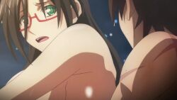 10s 1boy 1girls 2018 age_difference animated anime_screencap ass ass_grab black_hair blush breast_grab breast_press breast_sucking breastfeeding breasts covered_erect_nipples embarrassed female glasses grabbing grabbing_another's_breast green_eyes hasegawa_chisato huge_breasts japanese_clothes lactation large_breasts licking long_hair mature_female milk moaning mole nipple_stimulation nipple_tweak nipples nude onsen orgasm ova production_ims shinmai_maou_no_testament shinmai_maou_no_testament_departures snow sound straight tagme toujou_basara towel twisting_nipples video
