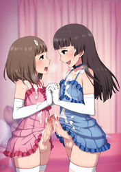 2boys artist_cg black_hair blush bottomless brown_hair censored crossdressing cum cum_on_body cum_on_clothes cum_on_penis erection femboy femboy_on_femboy frottage lingerie long_hair male male_only medium_hair mesu_ochi_daigaku_inran_josou_dorei_ni_otosareta_yuutousei_no_matsuro momoka/touma_nishino mosaic_censoring negligee nipples penis rika_hayami smile standing stockings tears trap trap_on_trap wataya_2 yaoi