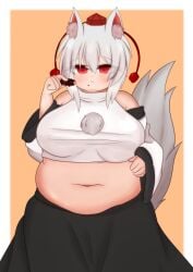 bbw belly_overhang big_belly big_female blush chubby chubby_female double_chin embarrassed fat fat_female fat_fetish fat_girl fat_woman fatty large_female momiji_inubashiri obese obese_female overweight overweight_female plump pork_chop thick_thighs touhou tubby weight_gain wolf_tengu