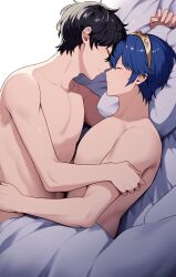 2boys ai_generated black_hair blue_hair crossover fire_emblem gay male male_only marth_(fire_emblem) megami_tensei persona persona_5 ren_amamiya super_smash_bros. yaoi