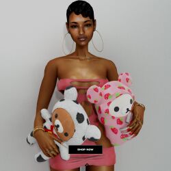 1girls 3d 3d_(artwork) afro amazon_(company) bimbo dark-skinned_female dark_skin dress female female_only korilakkuma plushie rilakkuma rilakkuma_(series) rilakkuma_and_kaoru san-x teddy_bear