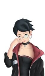 black_eyes black_hair boruto:_naruto_next_generations boruto:_two_blue_vortex c.k. choker clothed clothing female female_focus female_only glasses highres light-skinned_female light_skin looking_at_viewer medium_breasts naruto sarada_uchiha seductive seductive_look short_hair transparent_background