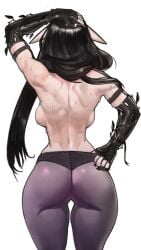 back_view breasts dark_hair fingerless_elbow_gloves indie_virtual_youtuber layna_lazar rewinderontan sweating tights topless virtual_youtuber