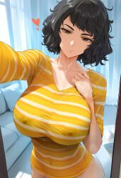 ai_generated big_breasts bottomless brown_hair covered_nipples erect_nipples erect_nipples_under_clothes large_breasts lungart nipple_bulge nipples nipples_visible_through_clothing persona persona_5 sadayo_kawakami selfie short_hair skin_tight tight_clothing tight_shirt