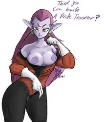 areola areolae breasts breasts_out cocotte dragon_ball dragon_ball_super flashing large_breasts magenta_hair nipple_slip nipples pink_hair purple_skin skinny smirk thick_thighs thighs tight_clothing toned toned_female wet wet_pussy xyakiwi yellow_eyes