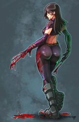 1girls 2d ass black_hair blood boots breasts claws clone color dat_ass female female_only fully_clothed gloves huge_ass juicy_butt laura_kinney long_hair looking_back marvel marvel_comics mutant pants skin_tight solo solo_female solo_focus standing tight_pants x-23