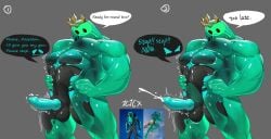 absorption_vore absurd_res anthro blue_penis bodily_fluids canid canid_demon canine cerberus cerberus_(fortnite) crown_only cum cxcxxcxxxx demon duo epic_games erection fortnite genital_fluids genitals goo_creature goo_humanoid hellhound hi_res humanoid male male/male male_only mammal moobs muscular muscular_male mythological_canine mythological_creature mythology nude pecs penis poseidon_(fortnite) questionable_consent text vore