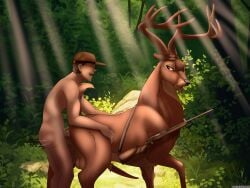 2024 anal anal_sex animal_genitalia animal_penis antlers anus backlash91 balls bambi bambi_(character) bambi_(film) bodily_fluids brown_body brown_fur brown_hair cervine cervine_genitalia cervine_penis closed_eyes clothing conditional_dnp deer detailed_background disney duo eye_contact feral feral_penetrated forest forest_background from_behind fur gay genitals grass gun hair hat hat_only headgear headgear_only headwear headwear_only hi_res horn human human_on_feral human_on_male human_penetrating humanoid_genitalia humanoid_penis hunter interspecies leafs light-skinned_male looking_at_another looking_at_partner looking_back male male/male male_on_feral male_penetrated male_penetrating male_penetrating_male mammal mostly_nude nature nature_background nude open_mouth outside penetration penis plant quadruped ranged_weapon rifle saliva sex sheath teeth tongue tongue_out tree weapon zoophilia