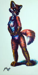 anthro baley belly big_ears big_eyes big_feet bikini bikini_bottom blue_clothing blue_eyes blue_swimwear blue_top breasts brown_ears brown_hands brown_paws canid canine chest_tuft clothing cute_eyes cute_face feet female fox fur genitals hands_on_belly hi_res mammal modestwold nipples nude paws pink_nipples pink_pussy pussy red_body red_fox red_fur shirt shy smile solo swimwear tank_top tankini topwear tuft turning two_piece two_piece_swimsuit white_belly