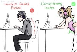 blonde_hair correct_gaming_posture_(meme) corset femboy gaming sissification sissy stockings