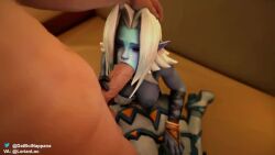 1boy 1girls 3d animated big_penis blue_skin breasts breasts_out clothed clothed_female dark_elf elf elf_ears female gag gagging gagging_on_penis hand_on_head head_grab male mp4 nappana on_knees oral paladins saati_(paladins) slurp slurping sound tagme video white_hair yellow_eyes