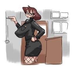 1girls brown_hair brunette_hair chalk crayon_shin-chan female fishnets fluffy_hair glasses hand_on_hip large_breasts leebongchun lips lipstick mature mature_female milf misae_nohara nipple_bulge nipples nipples_visible_through_clothing solo teacher tights writing