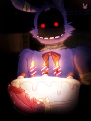 animatronic anthro bandage big_penis bonnie_(fnaf) bowtie cake candle candles chocolate five_nights_at_freddy's five_nights_at_freddy's_2 food food_play hornbunxx male male_only precum red_bowtie red_eyes solo whipped_cream withered_bonnie