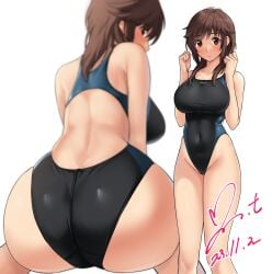 amagami ass back back_focus black_one-piece_swimsuit black_swimsuit blurry breasts brown_eyes brown_hair clothing commission competition_swimsuit dated depth_of_field feet_out_of_frame female female from_behind high_resolution highleg highleg_swimsuit large_breasts looking_back medium_hair messy_hair multiple_views one-piece_swimsuit pixiv_commission sakurai_rihoko sidelocks signature simple_background sniffable_ass swimsuit tank_suit teen teen_girl teenage teenage_girl teenager two-tone_swimsuit white_background yoo_tenchi