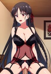 ai_generated anime bondage classroom_of_the_elite cowgirl_position horikita_suzune large_breasts lingerie ranwai sex stable_diffusion youkoso_jitsuryoku_shijou_shugi_no_kyoushitsu_e