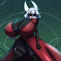 1girls big_breasts black_body breasts_bigger_than_head hollow_knight hornet_(hollow_knight) huge_breasts insects oddly_bally