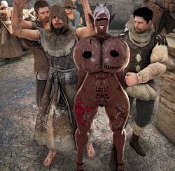 3d bdo bimbo black_desert_online body_writing censored censored_eyes censored_nipples censored_pussy cow_tits cumdumpster dark_elf degradation elf elves huge_breasts humiliation onahole queen queen_of_spades screenshot tattoo tattoos