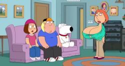 20th_century_fox 2girls 3boys animated big_breasts blonde breasts_bigger_than_head brian_griffin brown_hair bursting_breasts canonical_scene chris_griffin cleavage cutoff dialogue dog dog_collar family_guy funny ginger_hair glasses head_between_breasts inflation large_breasts lipstick lois_griffin meg_griffin peter_griffin production_studio_for_tv_series shorter_than_30_seconds sound tagme video