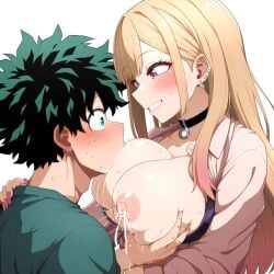 1boy 1girls affection affectionate after_impregnation ai_generated alternate_breast_size boku_no_hero_academia couple crossover dreson female huge_breasts human izuku_midoriya kitagawa_marin lactating lactation male milk my_hero_academia nipples sono_bisque_doll_wa_koi_wo_suru sucking_nipples