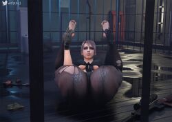 ass ass_focus awp barefoot cell clothed clothed_female feet feet_up flashbang foot_fetish hands_on_feet kissing metal_gear_solid quiet_(metal_gear) soles stockings toes wet wet_floor wtfsths