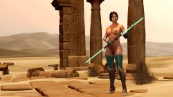 1female 1woman 3d 3d_(artwork) 3d_model alluring assassin black_hair champagne3d dark-skinned_female dark_skin edenian female female_focus female_human female_nudity female_only female_solo holding_weapon jade_(mortal_kombat) melanin mortal_kombat mortal_kombat_11 netherrealm_studios outdoor_nudity outdoors shaved_pussy solo warrior