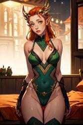 1girl 1girls ai_generated cameltoe critical_role critical_role:_vox_machina curvaceous curvy_female cute elf_ears female female_focus female_only freckles front_view green_eyes hair_on_breasts keyleth long_eyelashes long_hair looking_at_viewer natural_breasts night realistic red_hair red_lipstick sarella softcore standing tagme tall_female the_legend_of_vox_machina thin thin_waist white_skin