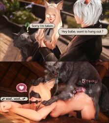 2koma after_sex before_and_after bestiality blindfold canine cheating cucked_by_beast cuckold doggy_style female feral feral_domination feral_on_female final_fantasy_xiv from_behind gag gpose(ffxiv) knot miqo'te netorare ntr nude role_reversal sex tagme yuunaffnsfw zoophilia