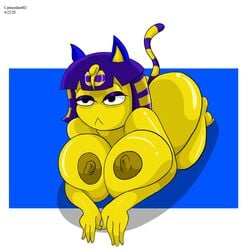 2020 alternate_body_type alternate_breast_size animal_crossing ankha anthro ass big_nipples breasts cartoonfan402 laying_down nintendo nipples pin_up