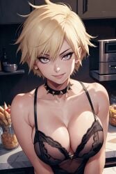 ai_generated bare_shoulders big_breasts boku_no_hero_academia choker cleavage collar jinzo1993 looking_at_viewer mature_female milf mitsuki_bakugou my_hero_academia spiked_collar tagme