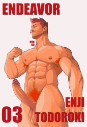 1boy armpit_hair balls bara boner endeavor_(my_hero_academia) enji_todoroki erection facial_hair fire fire_hair male male_only minkoni2 muscles muscular muscular_male my_hero_academia nude penis red_hair solo solo_male