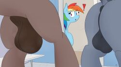 ass balls big_balls blue_body blue_fur candel_(artist) equid equine female feral friendship_is_magic green_body green_fur grey_body grey_fur hair hasbro horse male my_little_pony pegasus pony rainbow_dash_(mlp) rainbow_hair