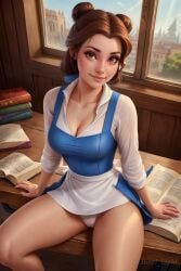 ai_generated angel_light angel_light_(artist) beauty_and_the_beast belle belle_(beauty_and_the_beast) brown_hair disney disney_princess panties princess