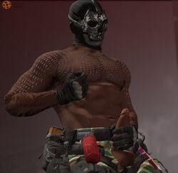 1boy 3d black_skin call_of_duty chest circumcised gloves harness hopwiresfm_(artist) mace_(call_of_duty) male_focus mask masked masturbation military nipple_pinching partially_clothed pecs penis pinching_nipples sfm skull skull_mask solo