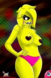 animatronic big_breasts blonde_hair cupcake cupcake_(fnaf) fangs five_nights_at_freddy's five_nights_at_freddy's_2 fnaf hand_on_hip looking_at_viewer mangle_(fnaf) spying thick_thighs toy_chica_(fnaf) wex