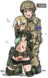 1boy 1girls 4chan after_rape beaten blonde_hair blood blue_eyes breast_grab bruise bruised clothed_rape crying defloration deflowered dutchko escape_from_tarkov female_virgin filming humiliated humiliation injury military_girl military_uniform nipples pussy recording shorts_down torture vaginal_blood vesna_(dutchko) violence violent virgin virginal_blood virginity_loss