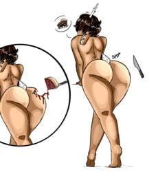 1boy animal_characteristics animal_ears animal_humanoid animal_tail ass big_ass big_butt big_thighs bipolarizeddragon blood bubble_butt cake chubby dark_skin deer femboy food furry gore guro knife knifeplay masochism solo solo_male thick_thighs thighs willow willow_milos