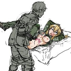 1boy 1girls blood breast_grab bruise defeated drugged drugs dutchko escape_from_tarkov military_uniform nipples on_back rape rough_sketch vesna_(dutchko)