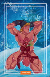 1boy big_balls big_penis blonde_hair brown_eyes candy_cane christmas disney erect_nipples erection frozen_(film) gift gloves hands_on_head hat huge_cock jockman87 kristoff_(frozen) large_balls looking_at_viewer male_nipples male_only mistletoe mostly_nude one_eye_closed penis snowflakes solo tagme testicles tied_penis white_frame