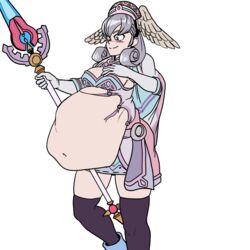 big_belly big_breasts blue_eyes cleavage curly_hair magical_girl magical_girl_outfit melia_antiqua mr_rattleb0nes nintendo ripped_clothing silver_hair tagme vore wings xenoblade_(series) xenoblade_chronicles