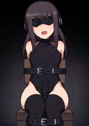 1boy artist_cg ayu/ayumu_shiratori black_hair blindfold bondage crossdressing erection femboy josou_mesu_ochi_fuuki_iin_kiyoku_tadashii_mohansei_ga_inran_bitch_ni_ochiru_made long_hair male male_only penis penis_under_clothes sitting solo stockings tied_up trap wataya_2