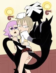 1girls 2020 2boys ass blonde_hair buttjob clothed clothing crona_(soul_eater) female huge_cock maka_albarn miscon penis purple_eyes purple_hair ragnarok_(demon_sword) soul_eater tagme thigh_sex thighjob thighs