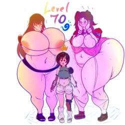 3girls aerith_gainsborough alternate_ass_size alternate_body_type alternate_breast_size ass ass_bigger_than_head ass_expansion bottom_heavy breast_expansion breasts breasts_bigger_than_head chubby comic embarrassed expansion female female_only final_fantasy final_fantasy_vii gaz-knightofnylrac huge_ass huge_breasts hyper_ass level_number massive_ass multiple_girls shy size_difference square_enix suprised suprised_look text tifa_lockhart yuffie_kisaragi