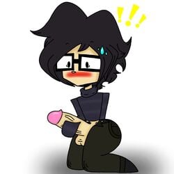 big_penis black_hair dark_hair glasses male_only surprised thick_thighs thighhighs xxpxx