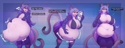 anthro asaneman big_belly big_breasts breast_expansion breasts burping cat_ears cat_girl cleavage digestion digestion_noises fur furry hand_fan latex_suit long_hair opera_kranz purple_hair purple_jacket solatorobo tagme thick thick_thighs vore weight_gain