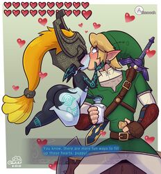 1boy 1girls ass big_ass blush bottom_heavy cobatsart cute english_text eyes_closed female imp imp_midna kissing link link_(twilight_princess) male midna nintendo pointy_ears shortstack straight surprised surprised_expression text the_legend_of_zelda thick_thighs twilight_princess wholesome wide_hips