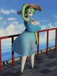 1futa 3d dress furry futa_only futanari gardevoir green_hair horsecock large_breasts large_penis pokemon pokemon_(species) sundress tradelt white