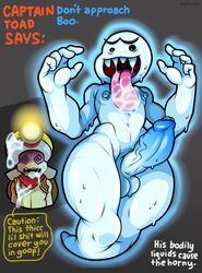 anthro balls big_penis big_tongue bodily_fluids boo_(mario) captain_toad captain_toad_treasure_tracker drooling duo english_text fangs foreskin genitals hi_res huge_cock large_tongue long_tongue male male/male male_only mario_(series) nintendo nude penis profanity saliva shirt_(artist) sweat text toad_(mario) tongue tongue_out video_games